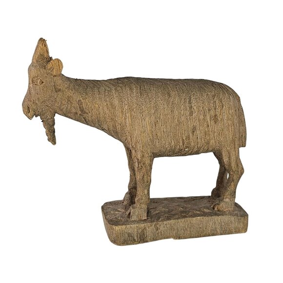 Handcrafted Wooden Goat Figurine Rustic Animal Sculpture Home Decor Accent Art - Picture 1 of 9